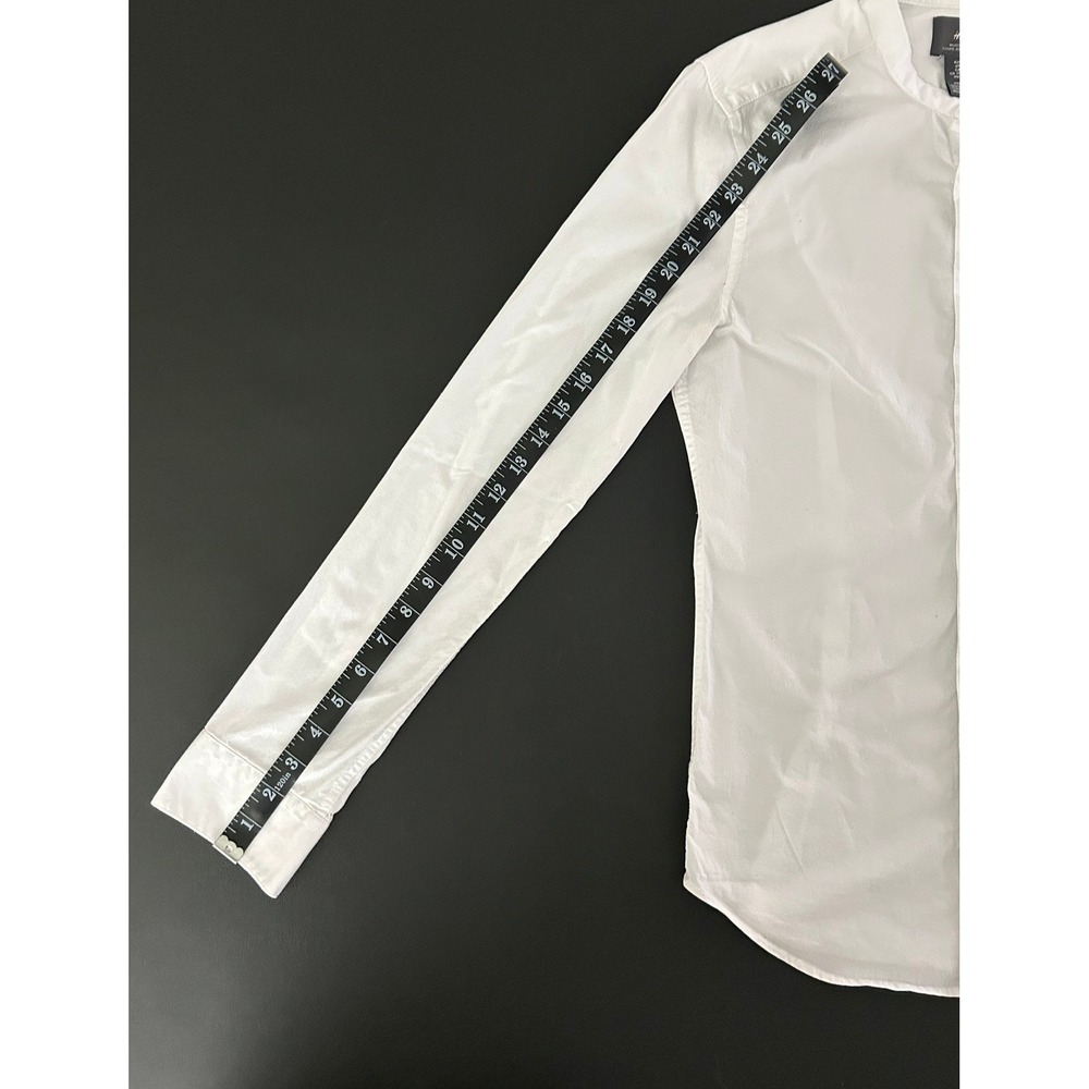 HM Muscle Fit Shirt Small White Grandad Band Collar Long Sleeve Button Up 1494 - Picture 5 of 13